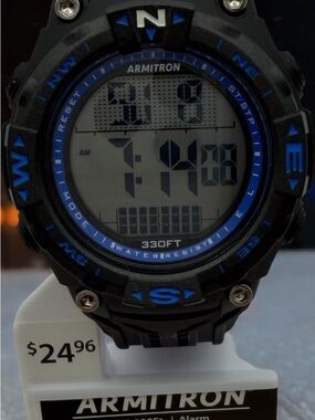 Armitron 40/8459BBKWM WR 330 Ft Alarm Lap Time Instalite NWT